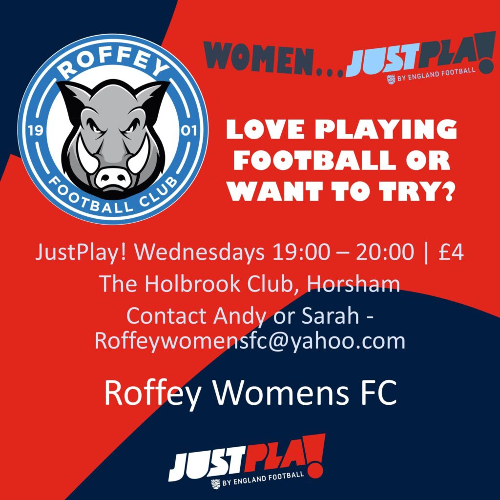 Women...Just Play! Love playing football or want to try? Wednesdays 7pm to 8pm. £4. The Holbrook Club